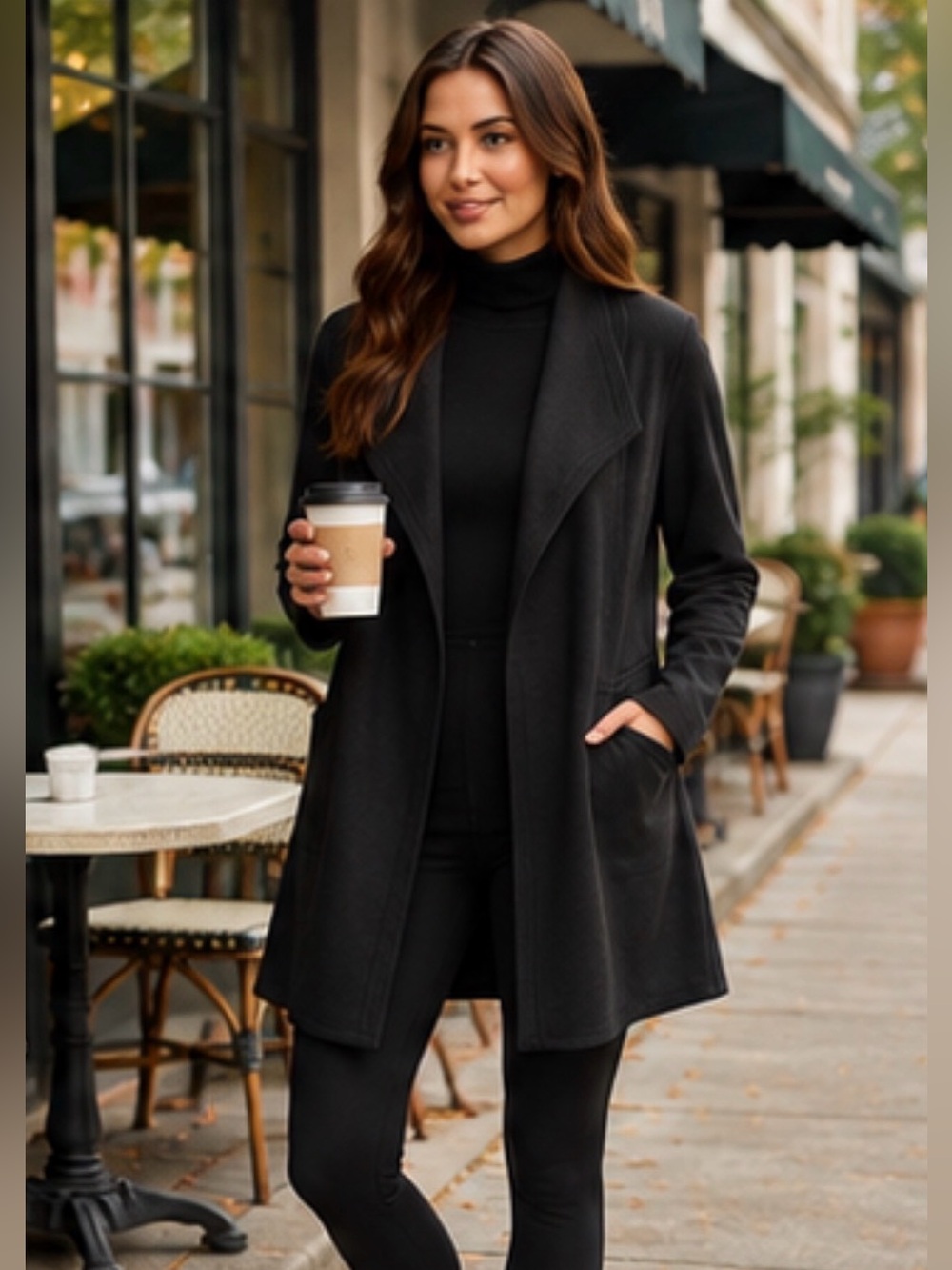 Max Studio Black Open-Front Longline Cardigan Coatigan